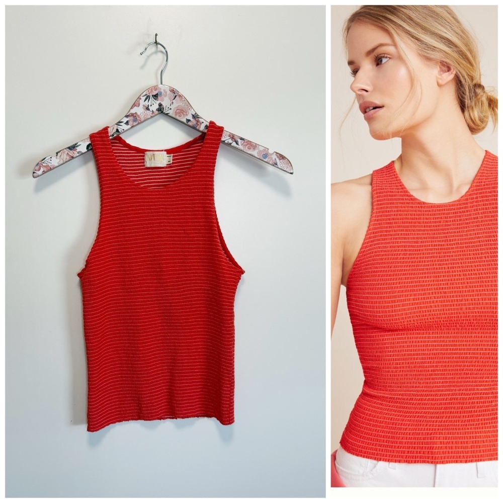 Anthropologie NATION LTD Christine Smocked Tank Top Chili Red Large